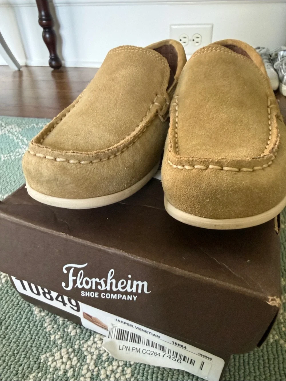Florsheim Boys Jasper Venetian Light Tan Suede Slip-On Loafers 13.5